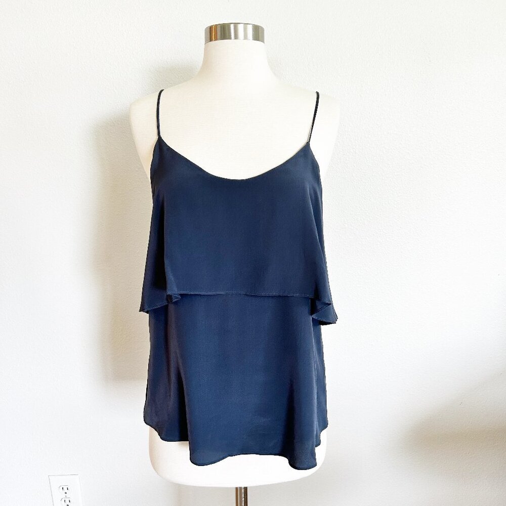 Rory Beca Tank Top M Blue 100% Silk Spaghetti Strap Layered Classic